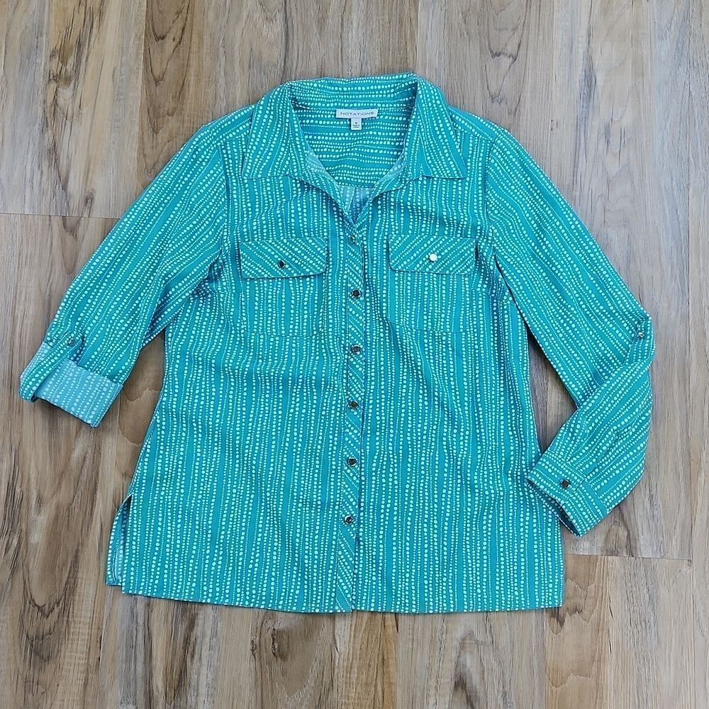 Notations Turquoise Buttoned Adjustable Roll Tab … - image 1